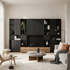 Moderne Schrankwand in Schwarz - Niwidus (fünfteilig)