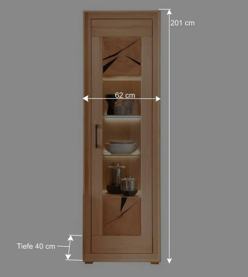 Moderne 1-türige Vitrine aus Kernbuche geölt - Sarosca