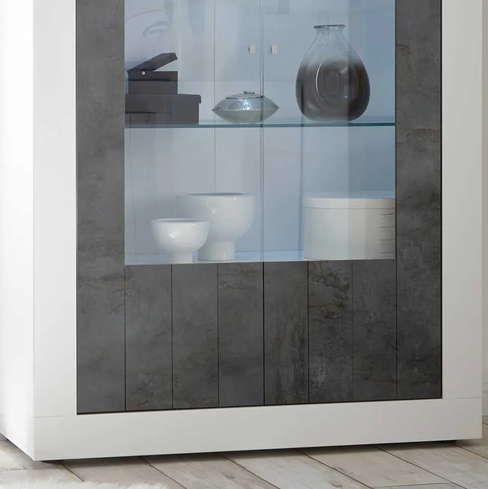 Moderne Vitrine in Weiß Hochglanz - Voskala