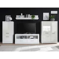 Moderne Wohnkombination in Hochglanz Weiß Yulis 315cm breit (vierteilig)