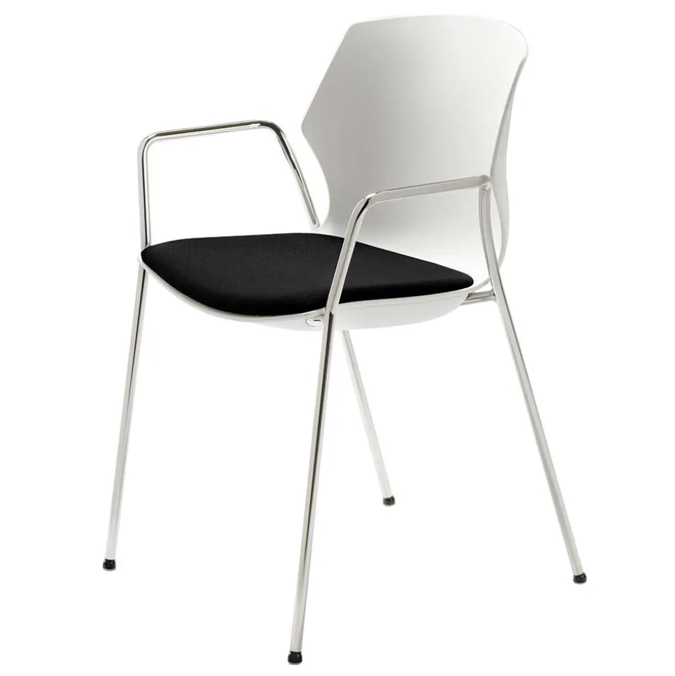 Moderner Armlehnstuhl in Weiß & Schwarz & Chrom - Plataya