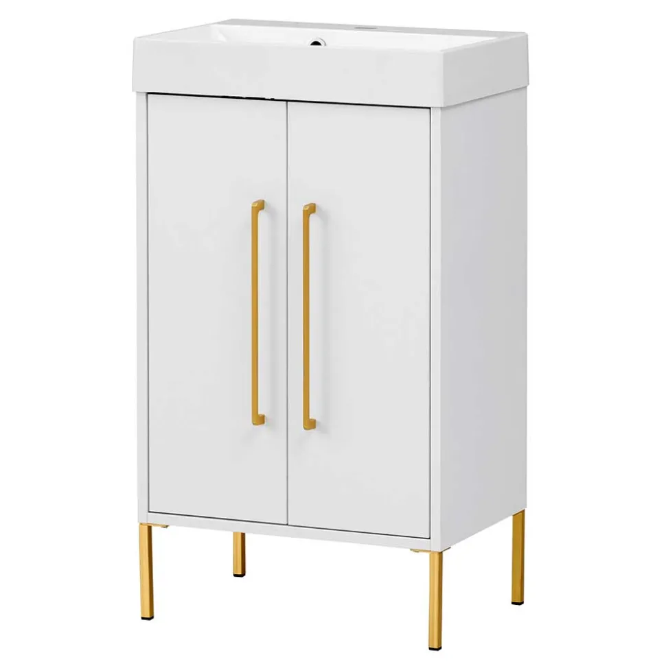 Moderner Bad Waschplatz in Weiß & Gold - Nuszaleva