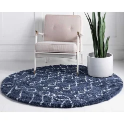 Moderner Hochflor Teppich in Blau mit Creme - Luzian