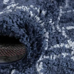 Moderner Hochflor Teppich in Blau mit Creme - Luzian