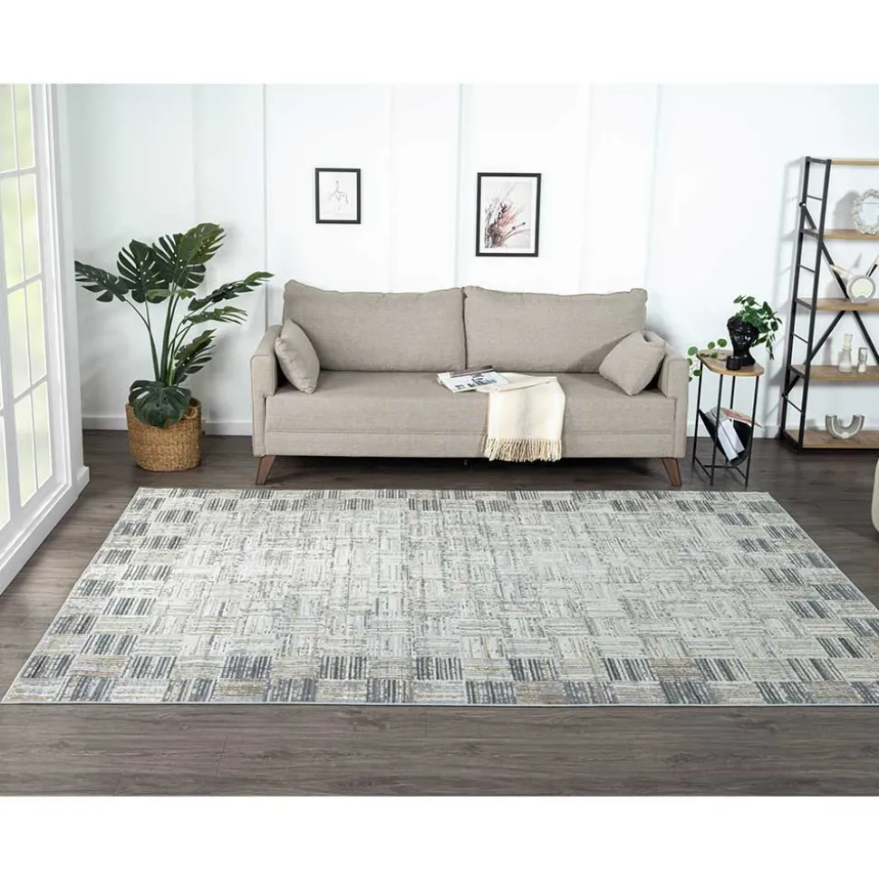 Moderner Kurzflor Teppich mit geketteltem Rand - Bihar