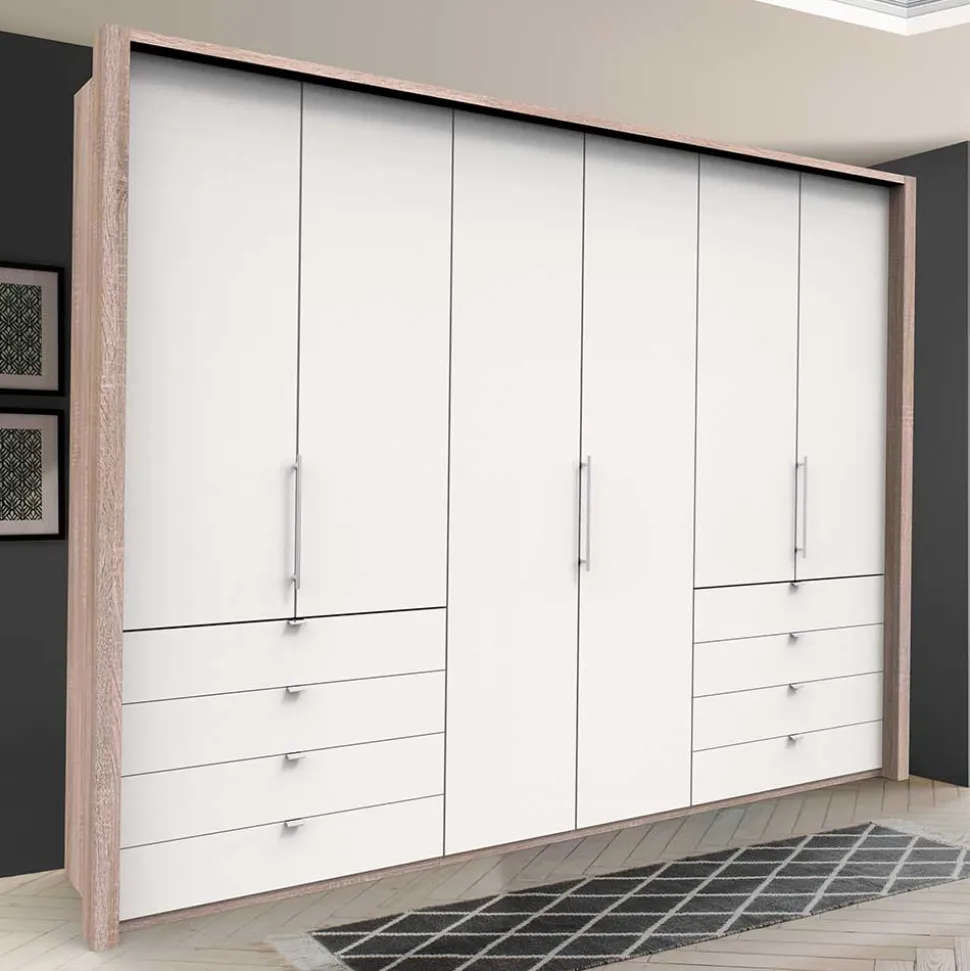 Moderner Schlafzimmerschrank in Weiß & Eiche sägerau - Vaclyn