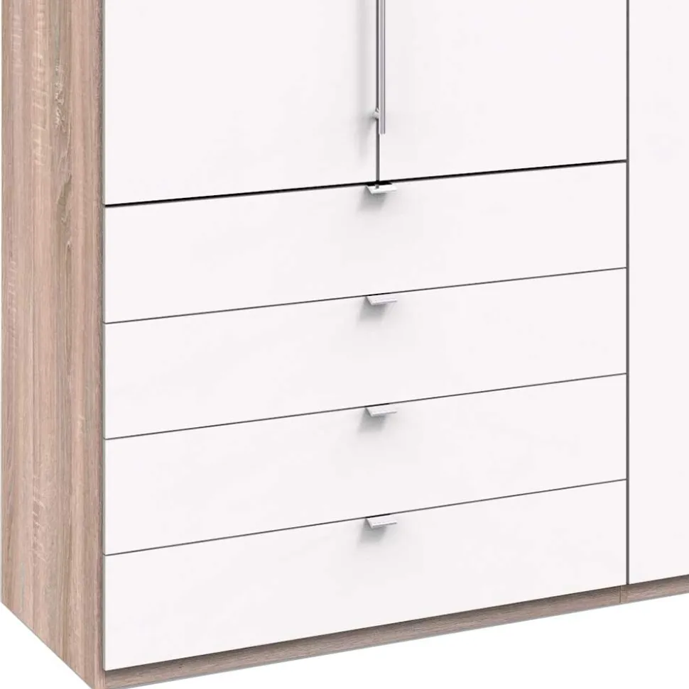 Moderner Schlafzimmerschrank in Weiß & Eiche sägerau - Vaclyn