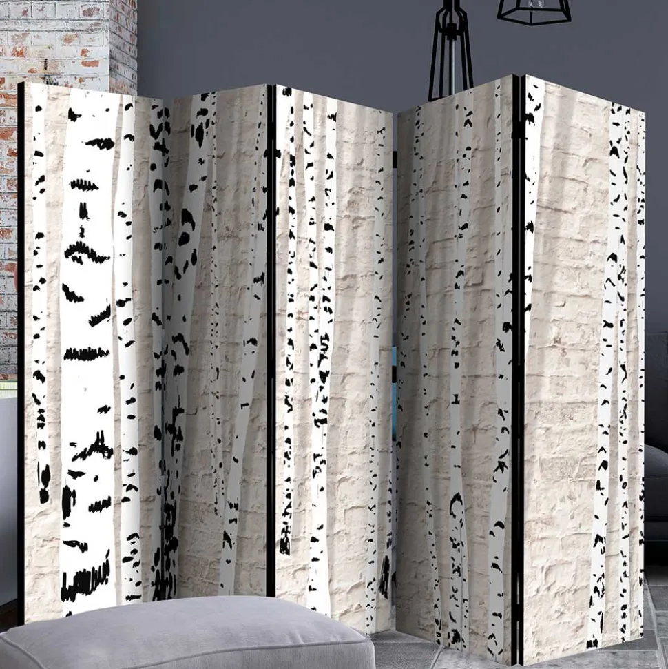Moderner Skandi Paravent mit Birken & Mauer - Aron