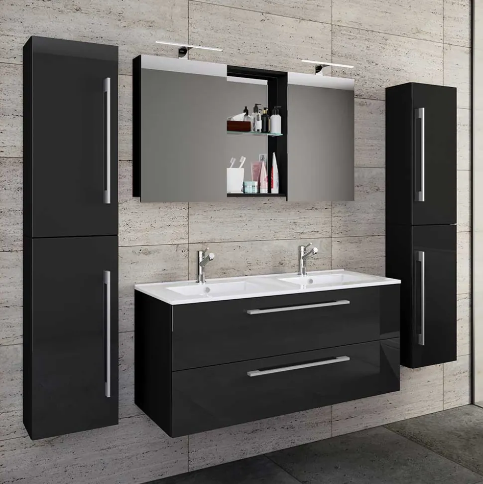 Modernes Badmöbel Ensemble in Schwarz - Vinkoja (vierteilig)