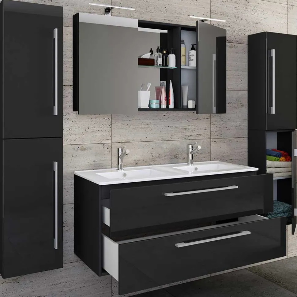 Modernes Badmöbel Ensemble in Schwarz - Vinkoja (vierteilig)