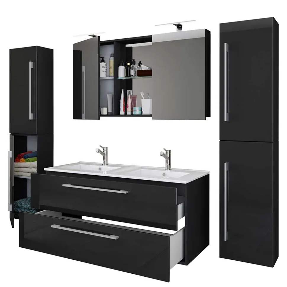 Modernes Badmöbel Ensemble in Schwarz - Vinkoja (vierteilig)
