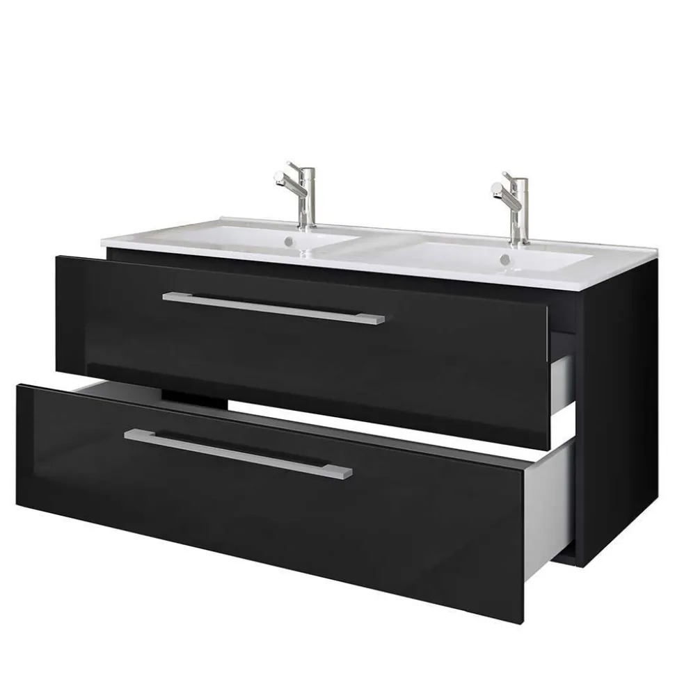 Modernes Badmöbel Ensemble in Schwarz - Vinkoja (vierteilig)