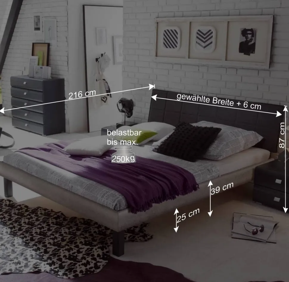 Modernes Bett Concista in Beton-Optik