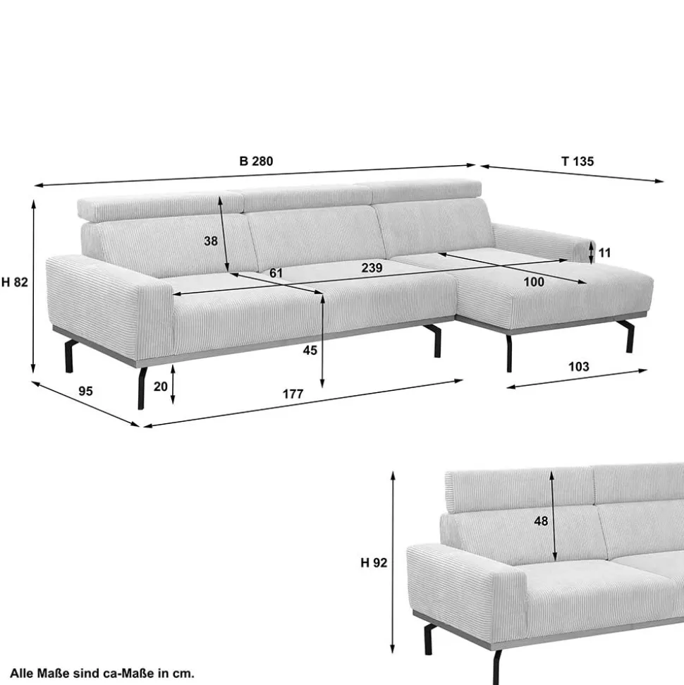 Modernes Ecksofa in Creme Cordbezug - Caldizza
