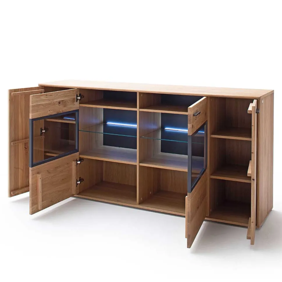 Modernes Eiche Sideboard mit Glaseinsätzen - Assela