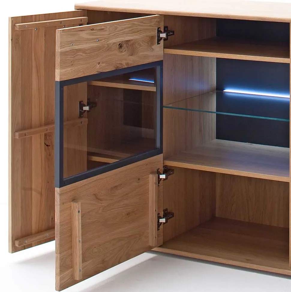 Modernes Eiche Sideboard mit Glaseinsätzen - Assela
