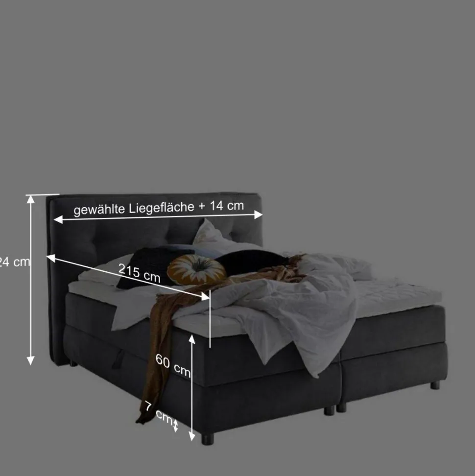 Modernes Stauraum-Boxspringbett in Anthrazit - Zavagossa