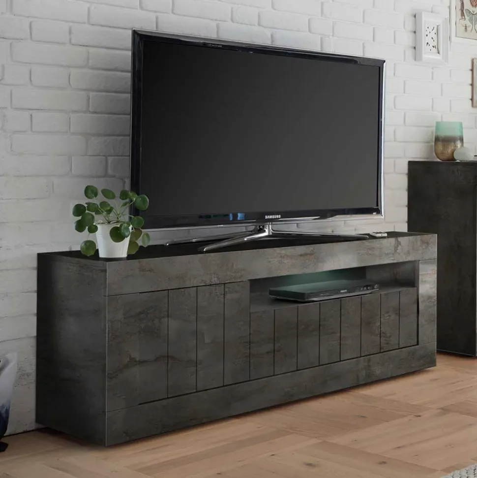 Modern-geradliniges TV Board in Dunkelgrau Dekor - Bella