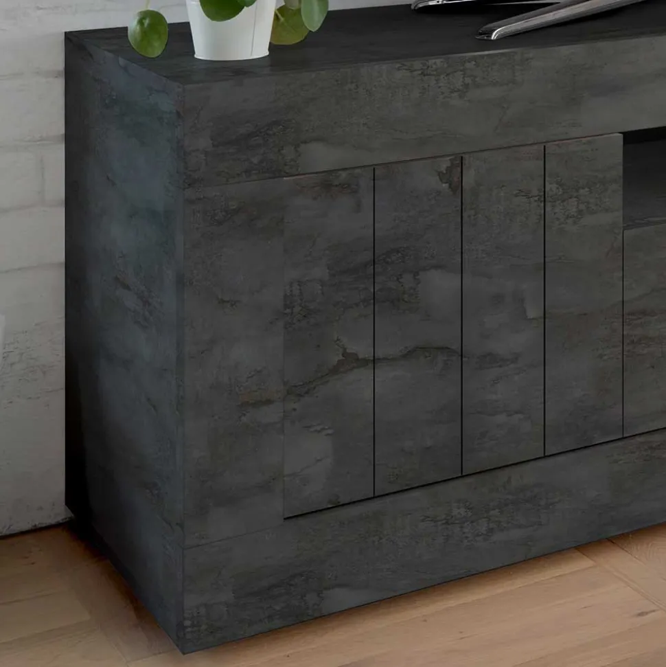 Modern-geradliniges TV Board in Dunkelgrau Dekor - Bella