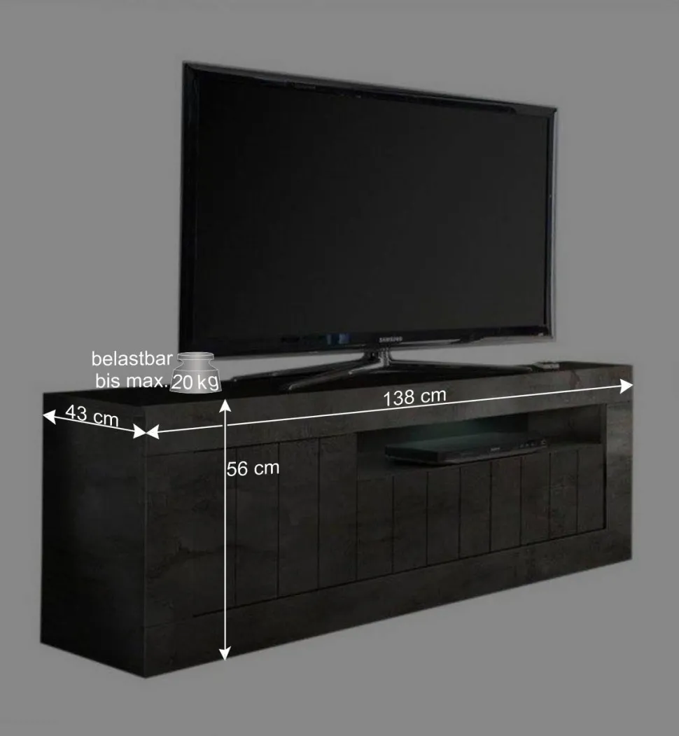 Modern-geradliniges TV Board in Dunkelgrau Dekor - Bella