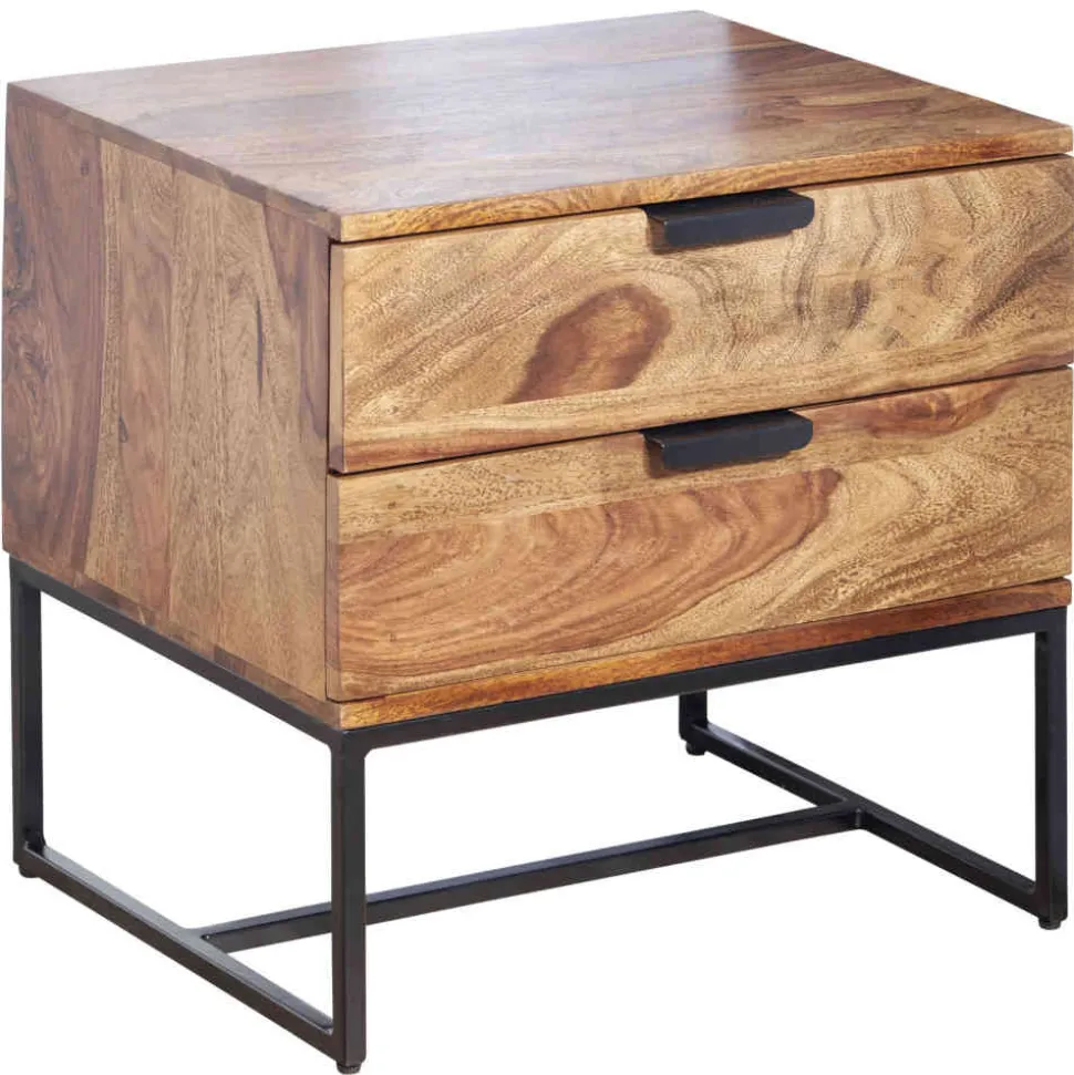 Nachtkommode aus Sheesham massiv & Metall - Campane