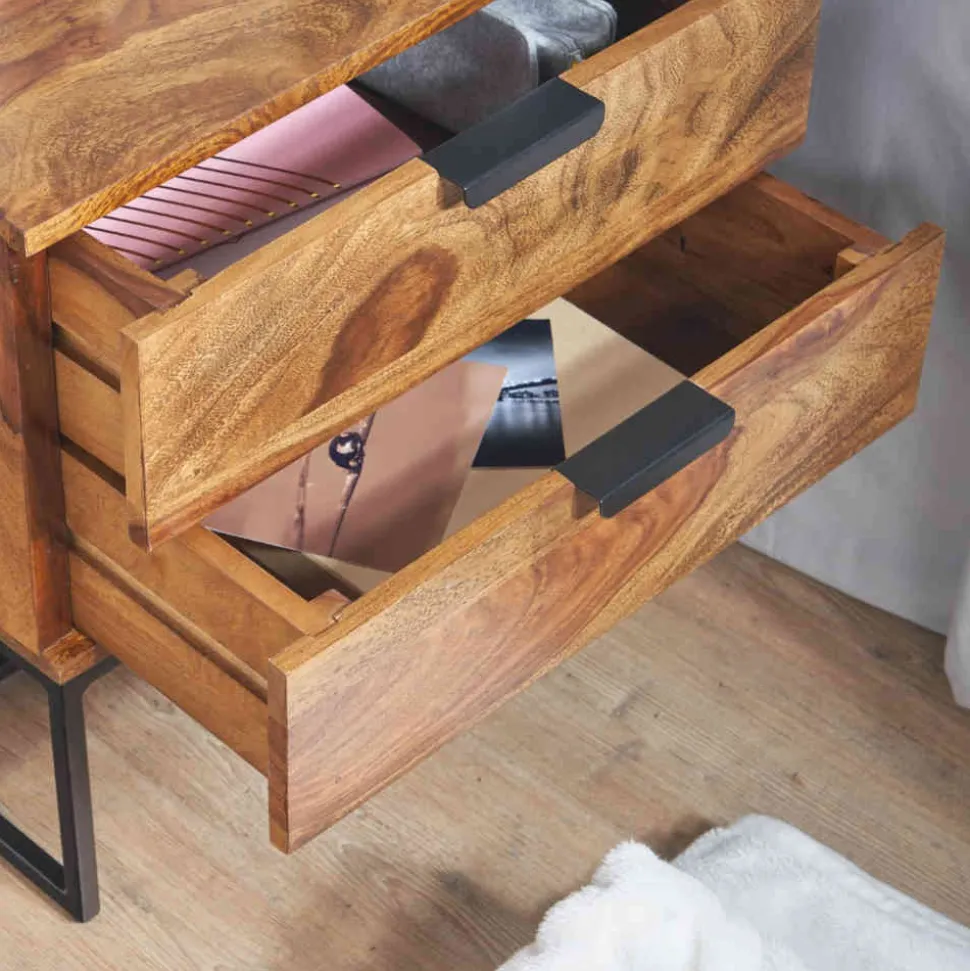 Nachtkommode aus Sheesham massiv & Metall - Campane