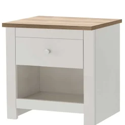 Nachtkommode in Cremeweiß mit Eiche - Langoona