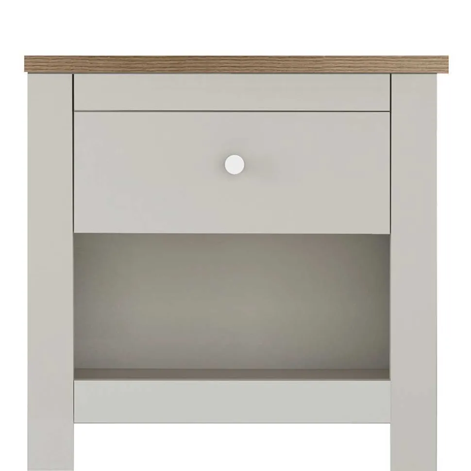 Nachtkommode in Cremeweiß mit Eiche - Langoona