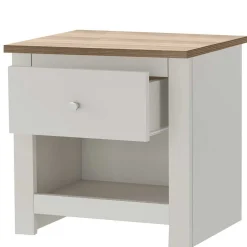 Nachtkommode in Cremeweiß mit Eiche - Langoona