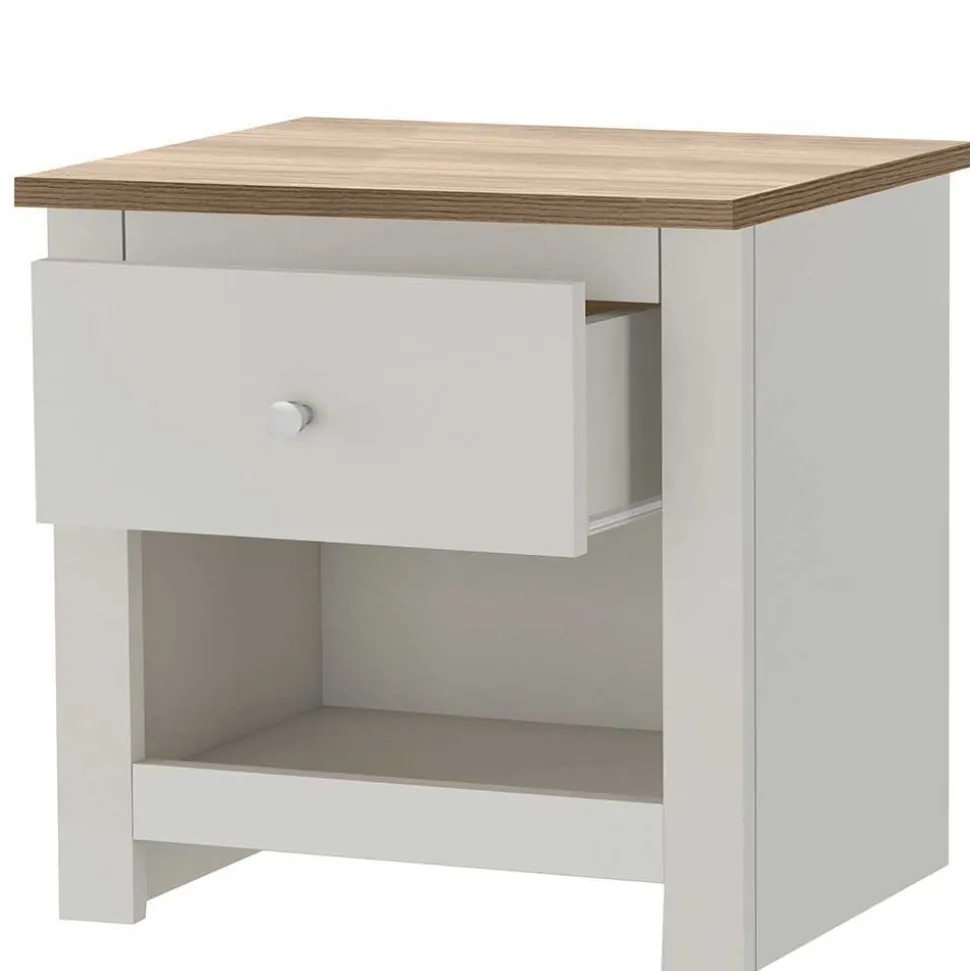 Nachtkommode in Cremeweiß mit Eiche - Langoona