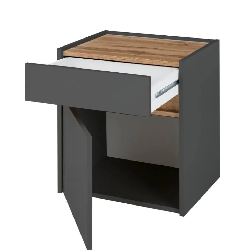 Nachtschrank in Anthrazit und Wildeiche Dekor - Ahilav