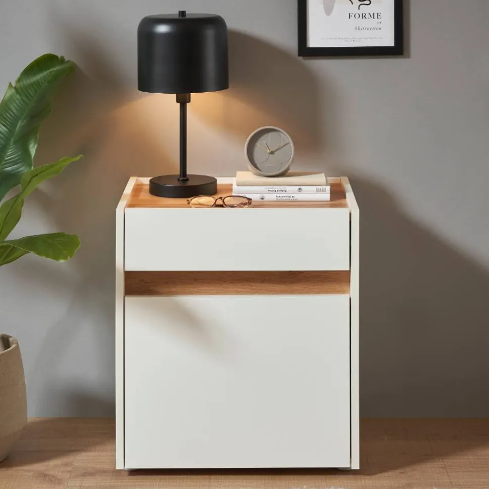 Nachtschrank in Weiß und Wildeiche Dekor - Nonessia