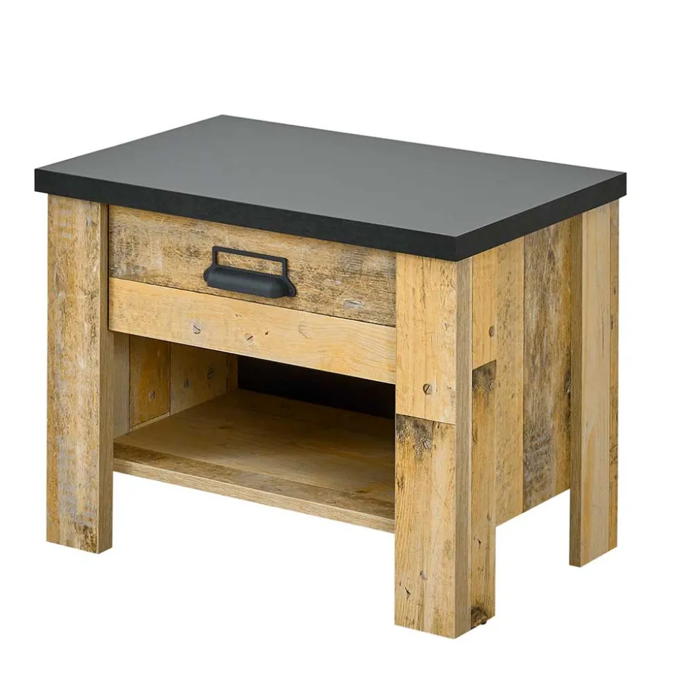 Nachttisch in Altholz Optik & Anthrazit - Naiavio
