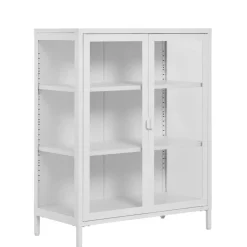 Niedrige Vitrine aus Stahl in Weiß - Sancrez