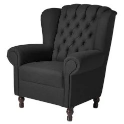 Ohrenbackensessel mit Federkern in Schwarz - Jon