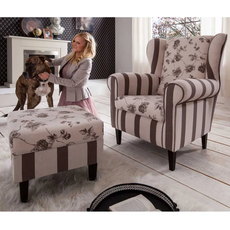 Ohrenbackensessel Prisma in Braun Beige