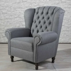 Ohrensessel in Jeansblau und Nussbaum Braun - Sasmia