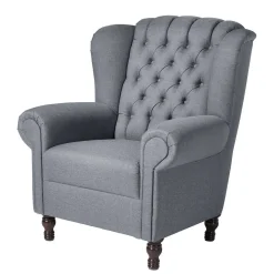 Ohrensessel in Jeansblau und Nussbaum Braun - Sasmia