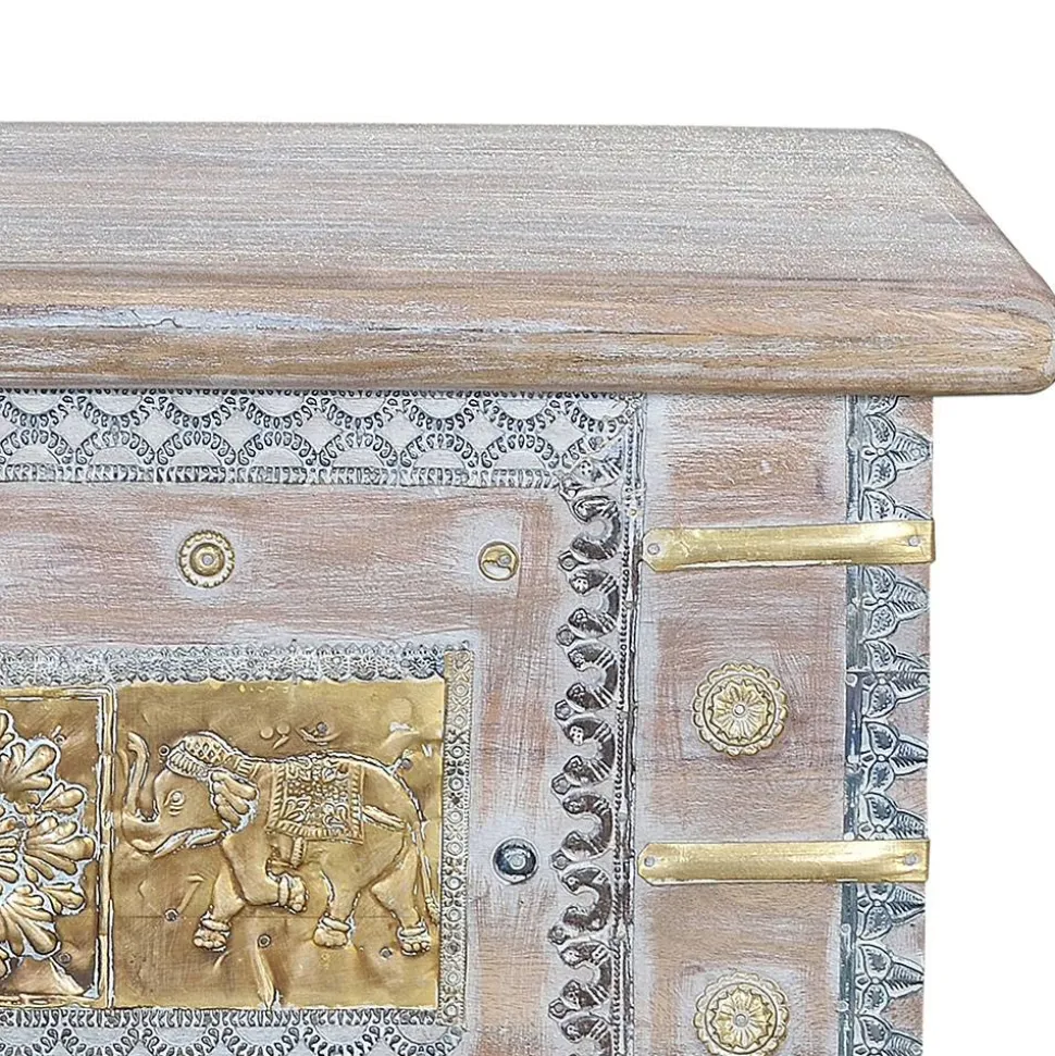 Orient Design Truhe in Antikweiß mit Bronze - Abraham