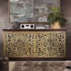 Oriental Design Sideboard in Gold und Walnussbraun - Roswito