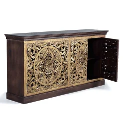 Oriental Design Sideboard in Gold und Walnussbraun - Roswito