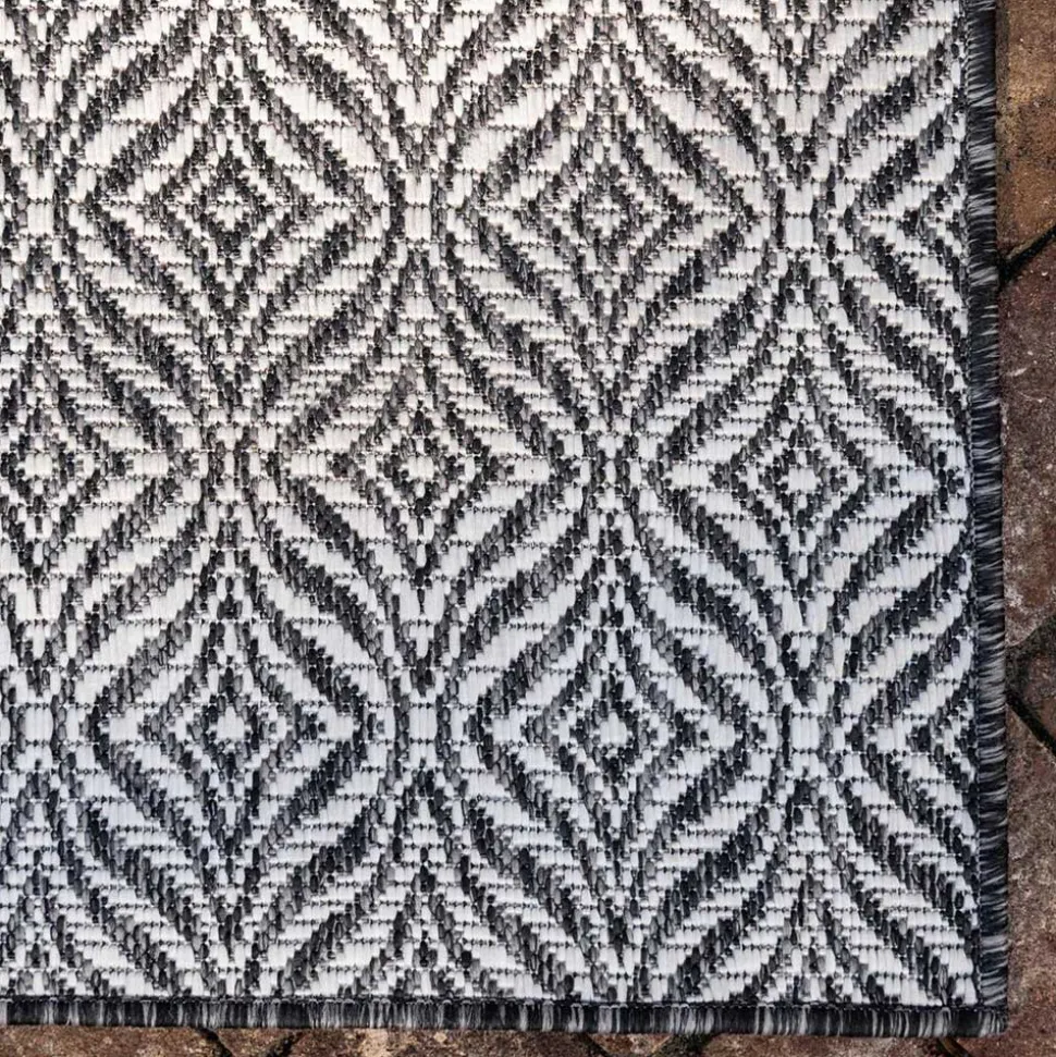 Outdoorteppich mit Muster in Dunkelgrau Creme - Bird