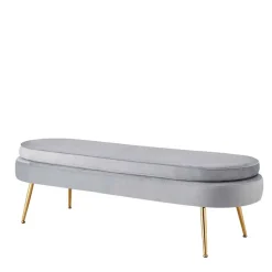 Ovale Bettbank in Hellgrau Samtstoff - Baily