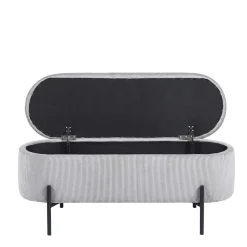 Ovale Truhenbank mit Cord Bezug in Hellgrau - Marcez