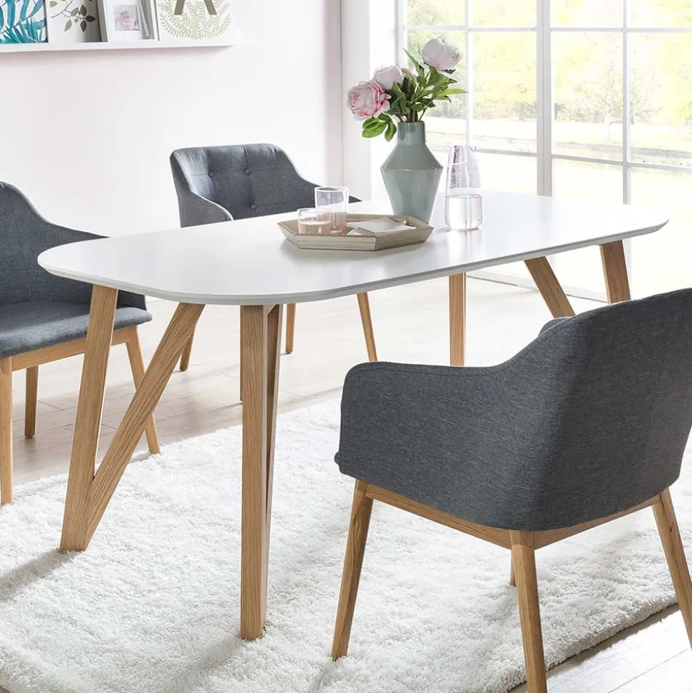 Ovaler Designtisch in Weiß & Eichefarben - Calypso