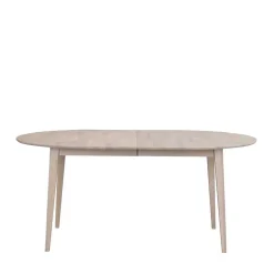 Ovaler Esstisch Eiche White Wash & 4 Stühle Pessoa mit Webstoff Grau (fünfteilig)