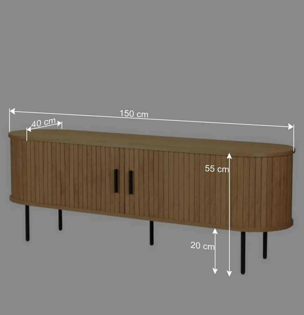 Ovales TV-Board mit Schiebetüren - Barnetta