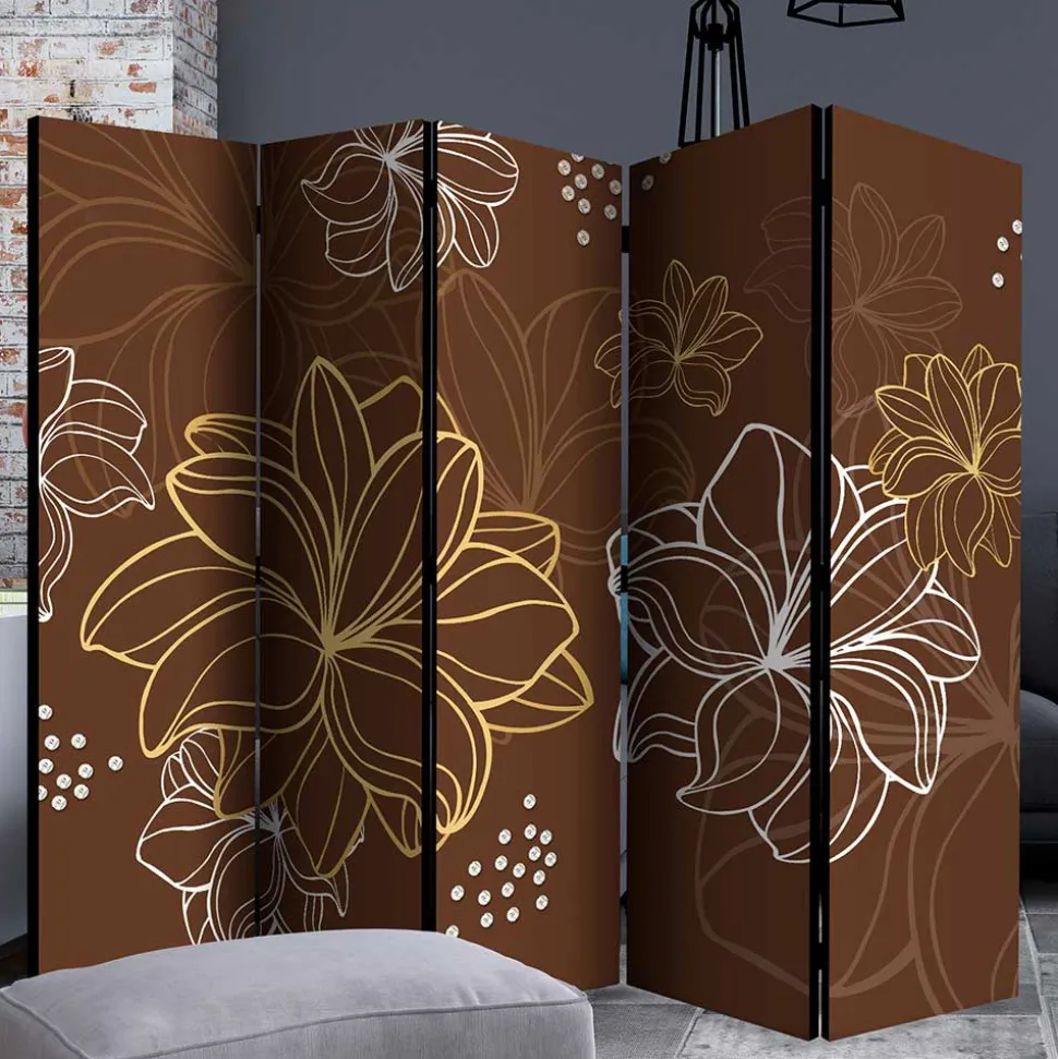 Paravent in Braun Weiß Gelb bedruckt - Sanni