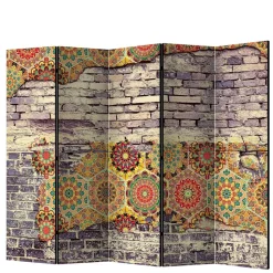 Paravent mit Druck Steinmauer & Mandalas - Basel