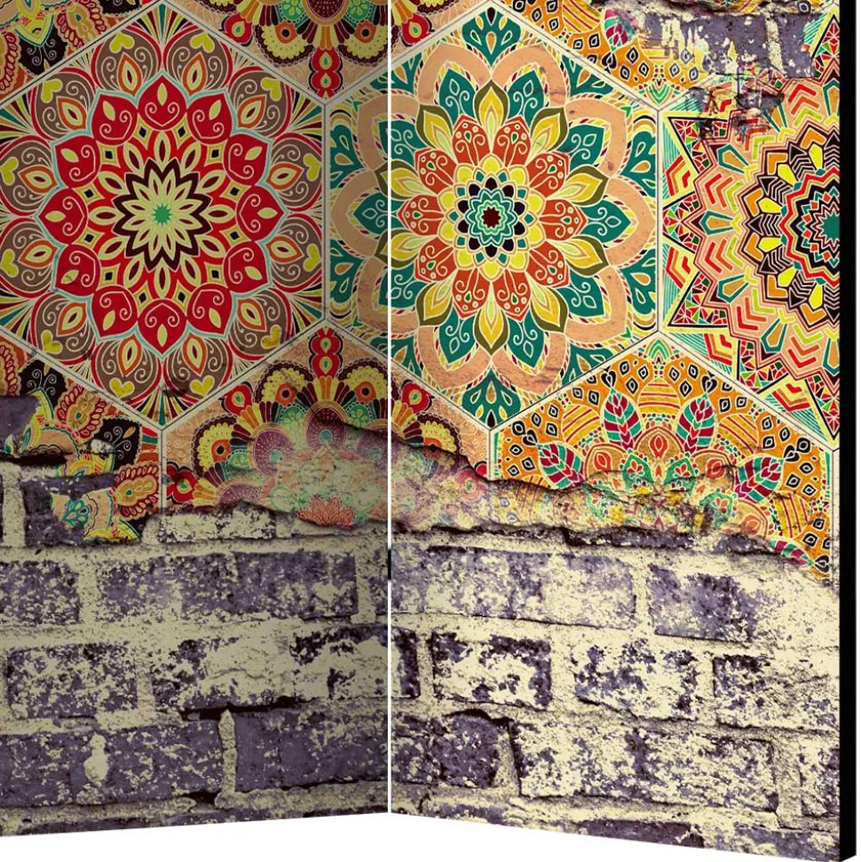 Paravent mit Druck Steinmauer & Mandalas - Basel